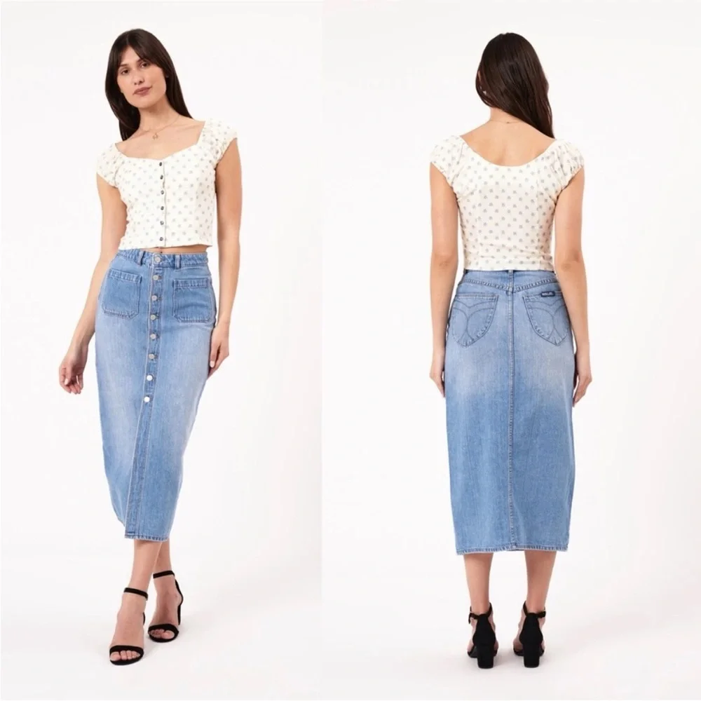 ROLLA'S Sailor Denim Midi Skirt NWT Vintage Blue High Rise Size 24